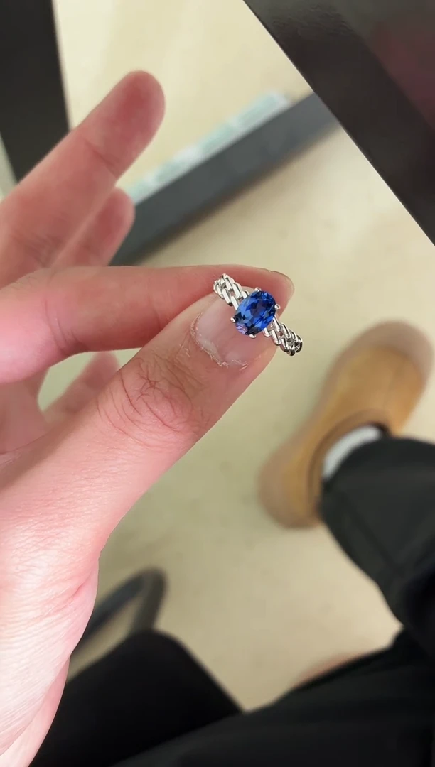 戒指蓝宝石银S925镶嵌1