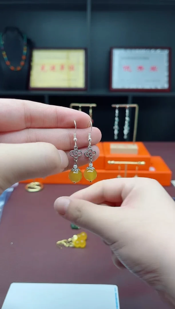 银S925镶嵌耳饰玛瑙/玉髓702