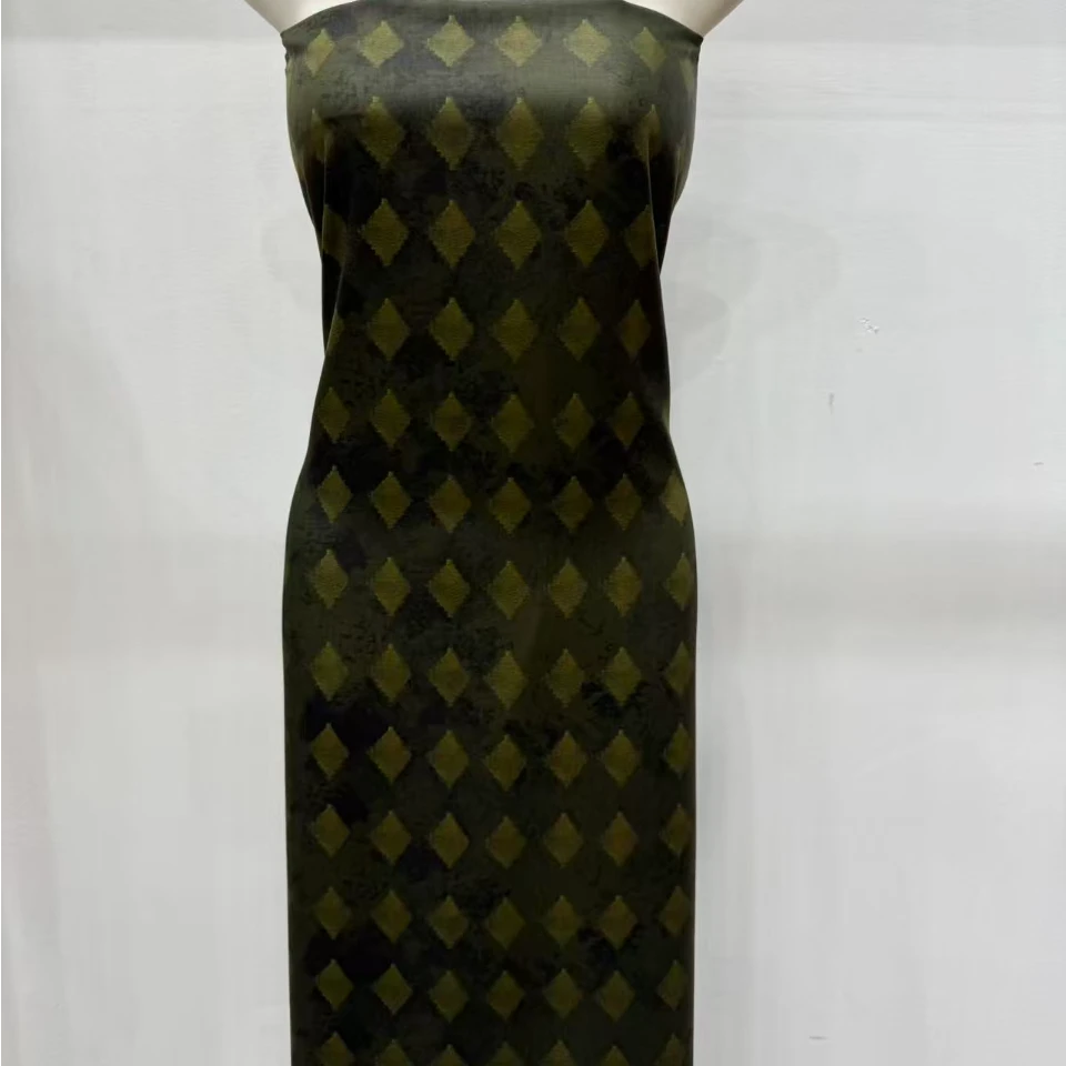 65支染底贡缎云锦段棉绸布料墨绿菱形格（不支持7天无理由退换）