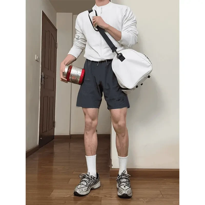 藏青色尼龙速干短裤男夏季薄款运动健身篮球裤潮牌美式弯刀三分裤