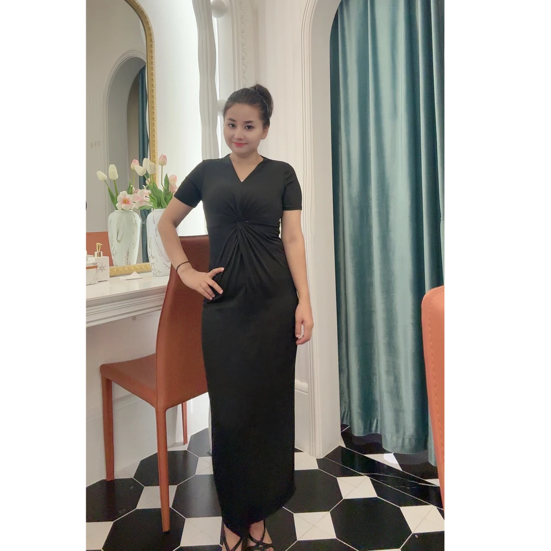9999【小约】夏季福利款显瘦黑色V领气质女装连衣裙