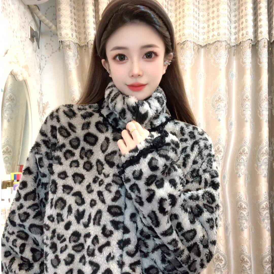 豹纹家居服套装时尚套装睡衣厚款网红保暖冬季