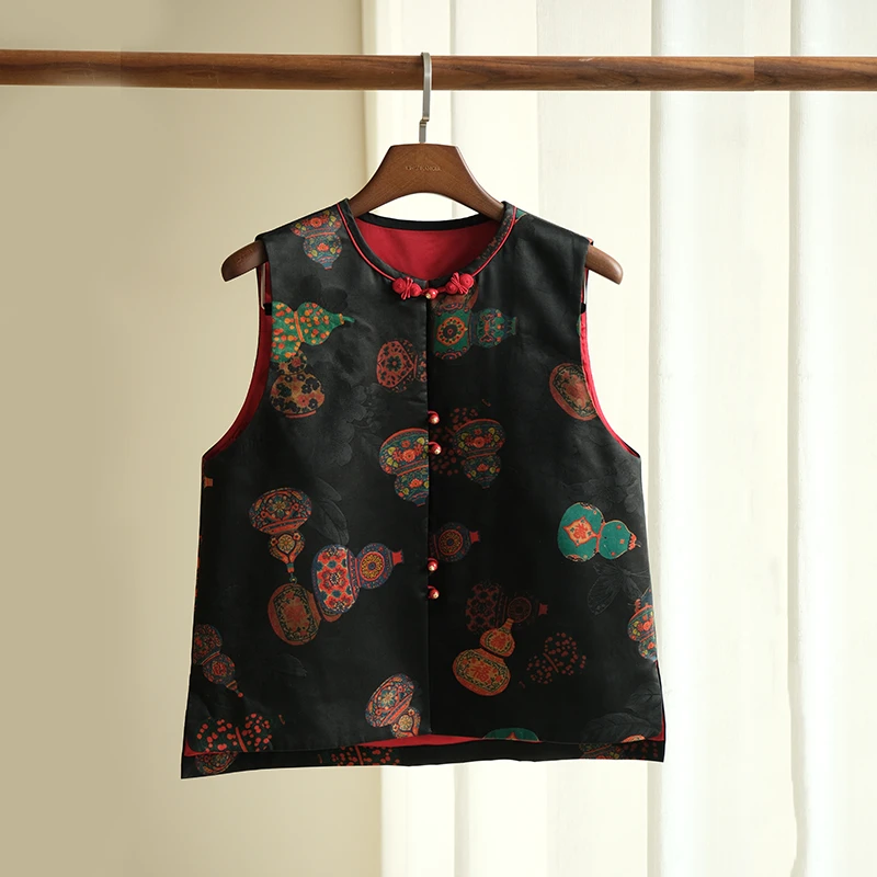 『淡墨』新中式国风桑蚕丝宽松气质棉马甲DGWQ2777