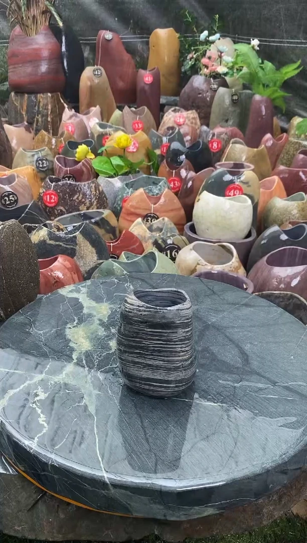 石头花瓶花器天然花纹