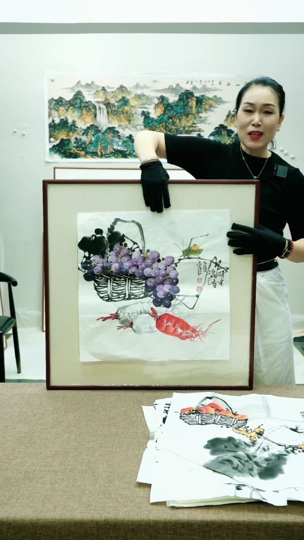 国画70*70李法良手绘花鸟带框