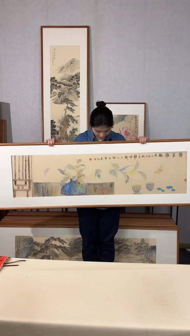 国画手绘*静室雅趣*52*172cm带框发货