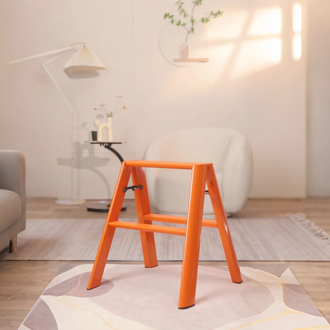 高登活力橙铝梯家用二级梯铝合金折叠梯加粗加厚多功能室内好看