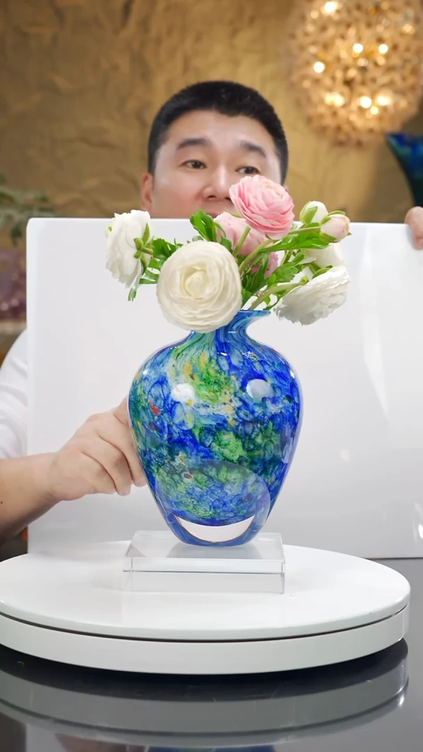 手工艺品琉璃福利设计款蓝彩莫奈花瓶