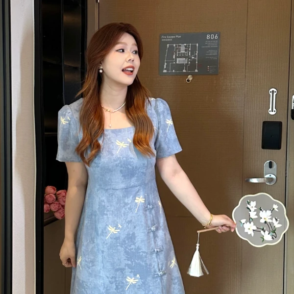 楠序乔乔微胖女装2024夏季显瘦新中式连衣裙国风气质裙子DD10808