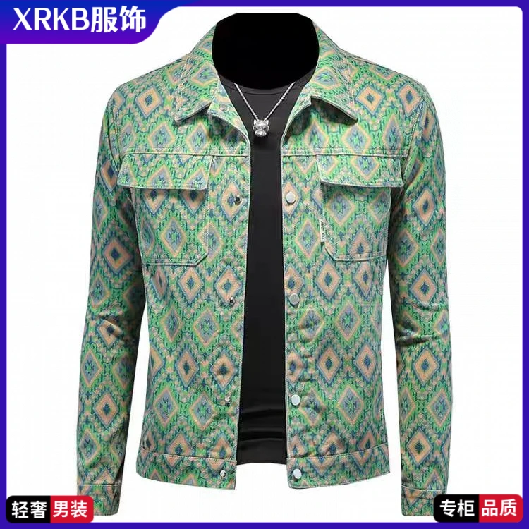 【潮流男装】春季新款水洗男士牛仔夹克痞帅小伙个性印花休闲外套男