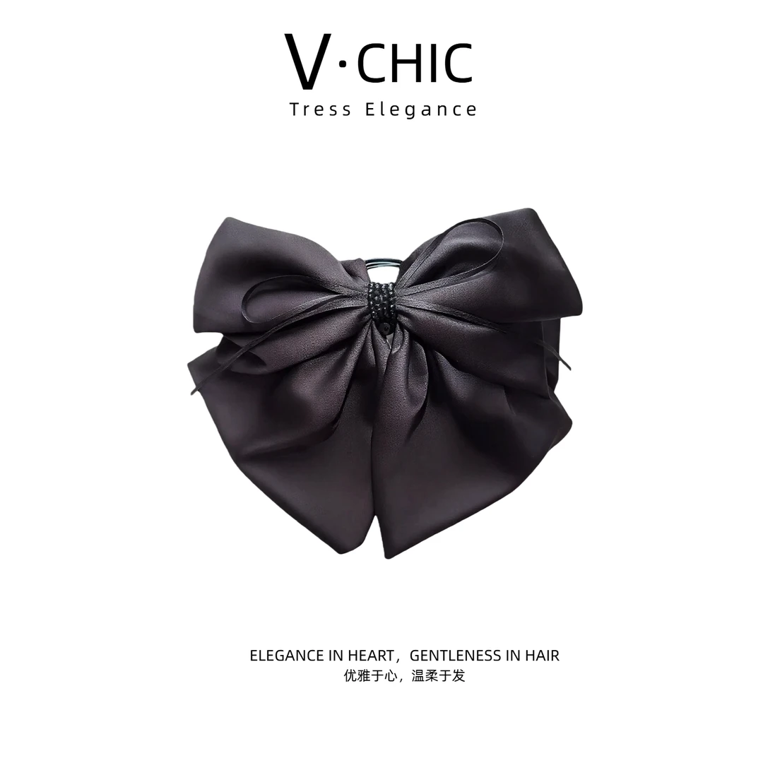 V-CHIC  墨曜双蝶 大蝴蝶结缎面马尾夹 聚会约会造型神器