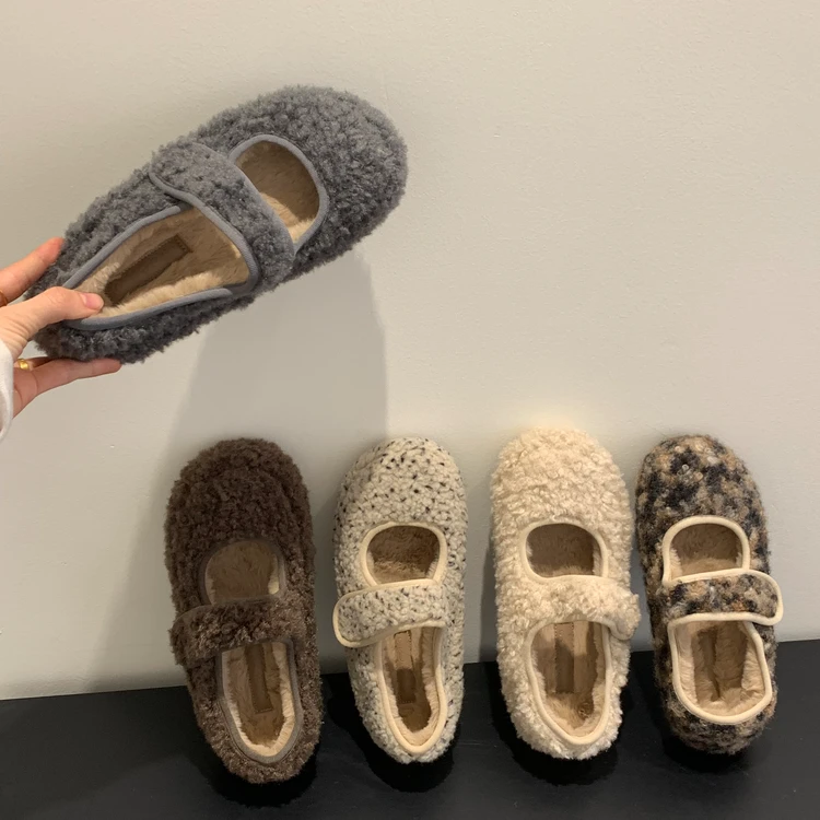 WL-9626-5毛毛鞋女外穿2025冬季羊羔毛魔术贴保暖玛丽珍鞋棉鞋