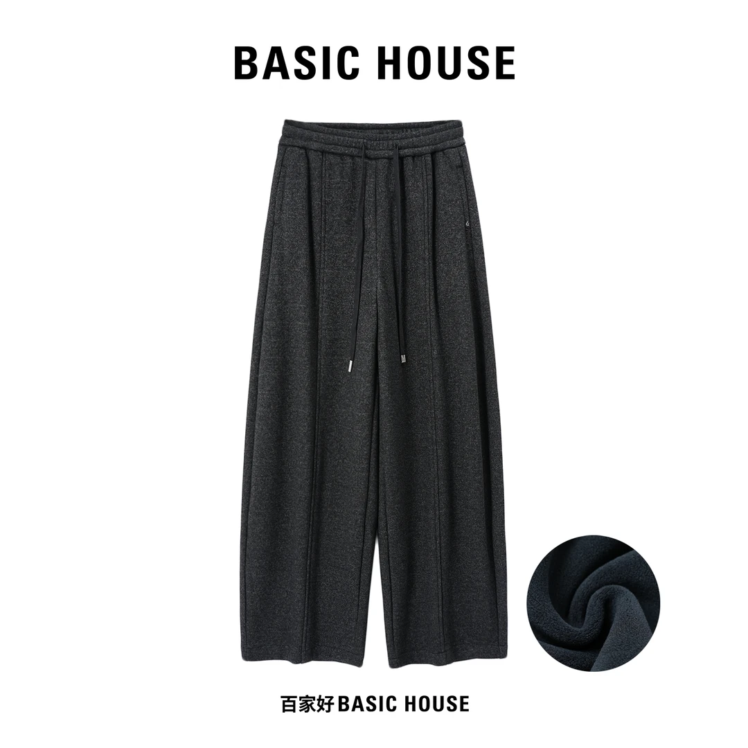 Basic House/百家好2025新款加绒加厚宽松垂感女士卫裤U082 QY