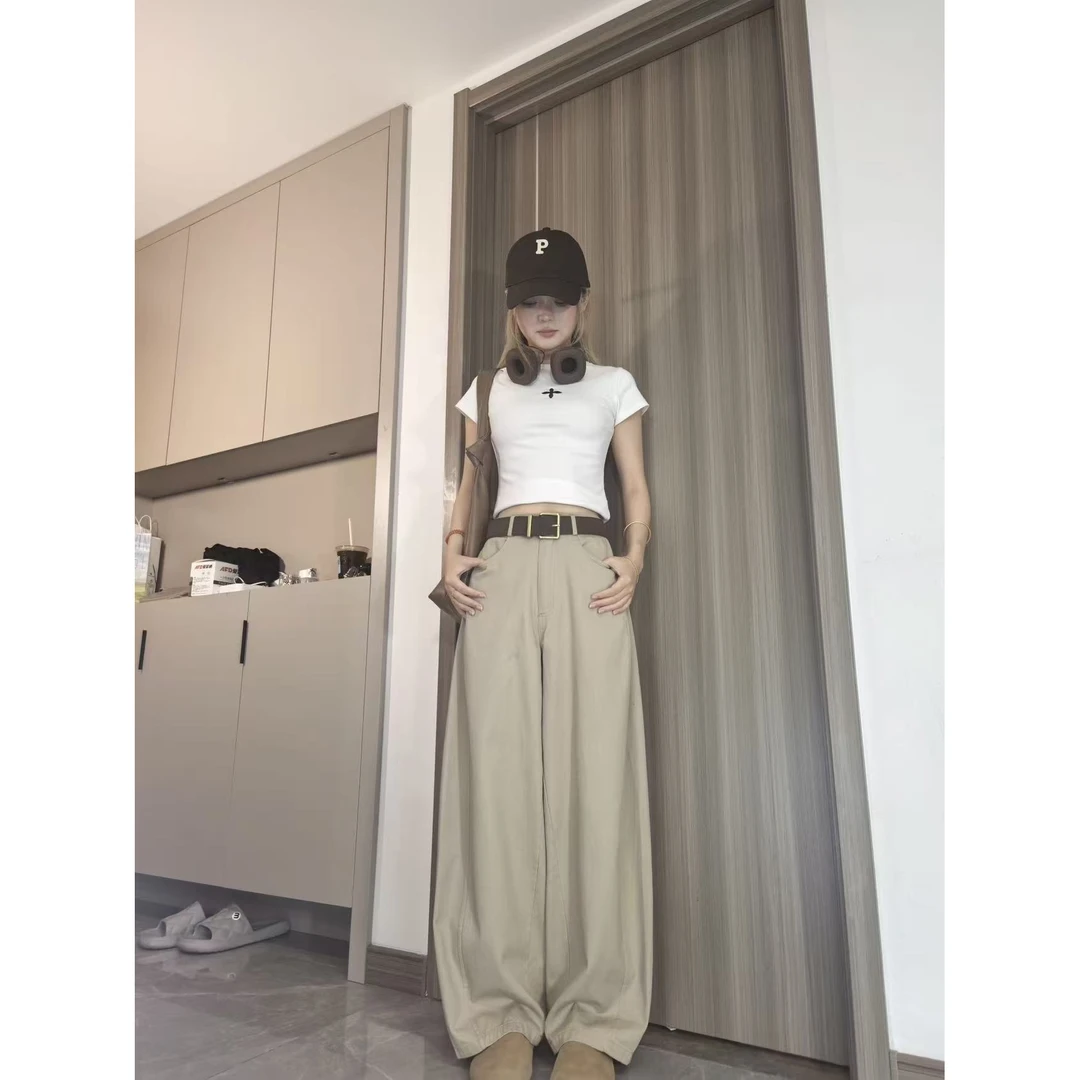 弯刀裤女2025早秋百搭显瘦高腰宽松直筒阔腿休闲裤
