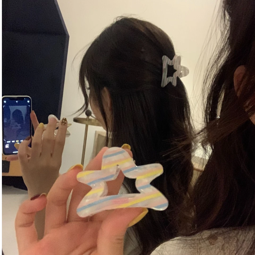 元气满满夏日彩色五角星ins抓夹极简风少女风发饰鲨鱼夹森系头饰