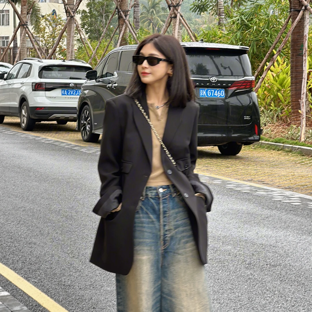 LYXZ x 大小与【花信风来】春季新时尚百搭翻盖口袋西装外套76331