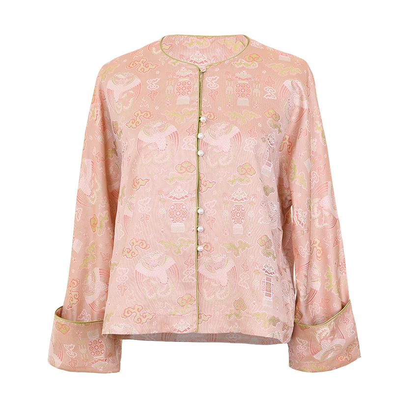 中国丝绸隆鹊【提花纱上衣】春夏春季高档女装日常时尚休闲中式上衣