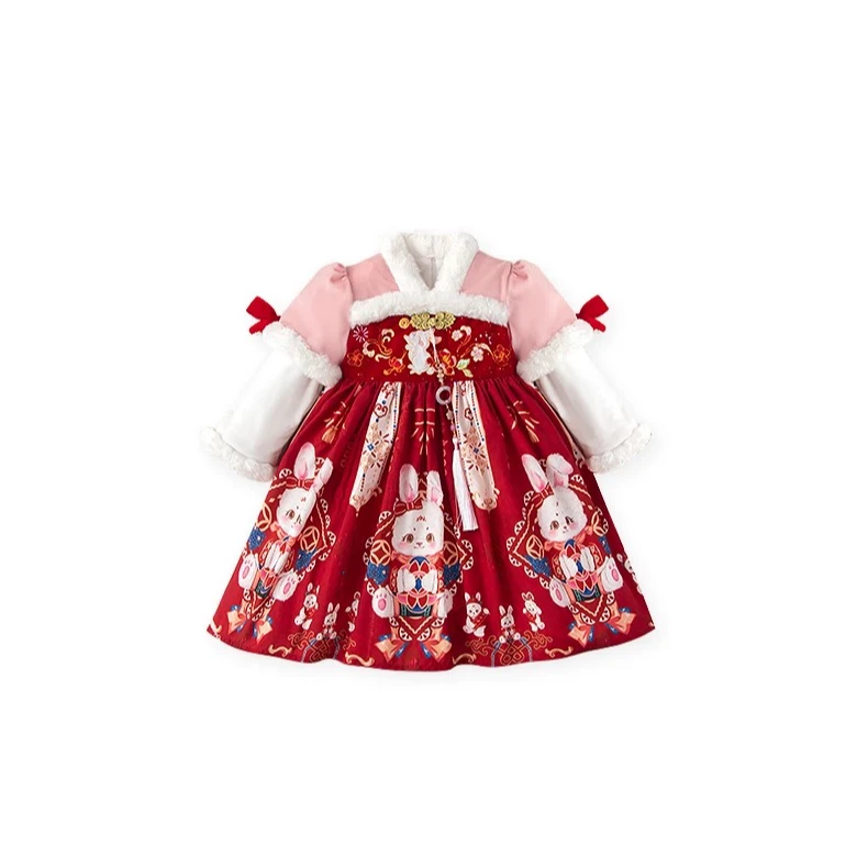 （袖口轻微韵色不售后）Tc家冬季女童加绒小兔子汉服