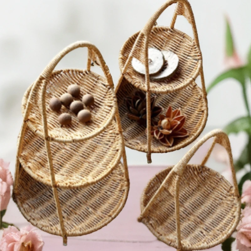 （多层果篮）仿藤纯手工编织创意多层水果盘点心盘收纳篮
