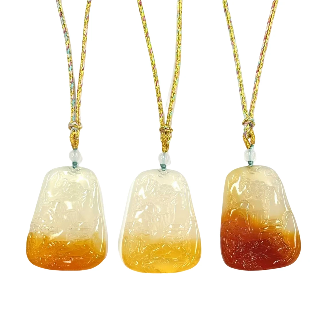 y2547-国风设计九心火莲玛瑙山水牌吊坠-多样性只发一件