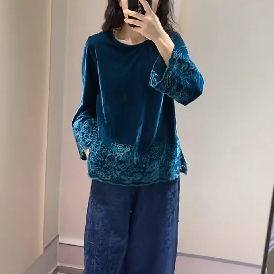 （丝绒钩花）新中式国风镂空钩花刺绣丝绒小衫，气质百搭显瘦上衣