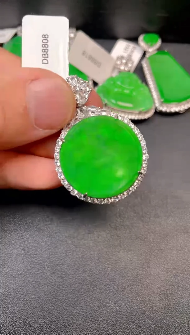 吊坠(不含链)银S925镶嵌翡翠吊坠