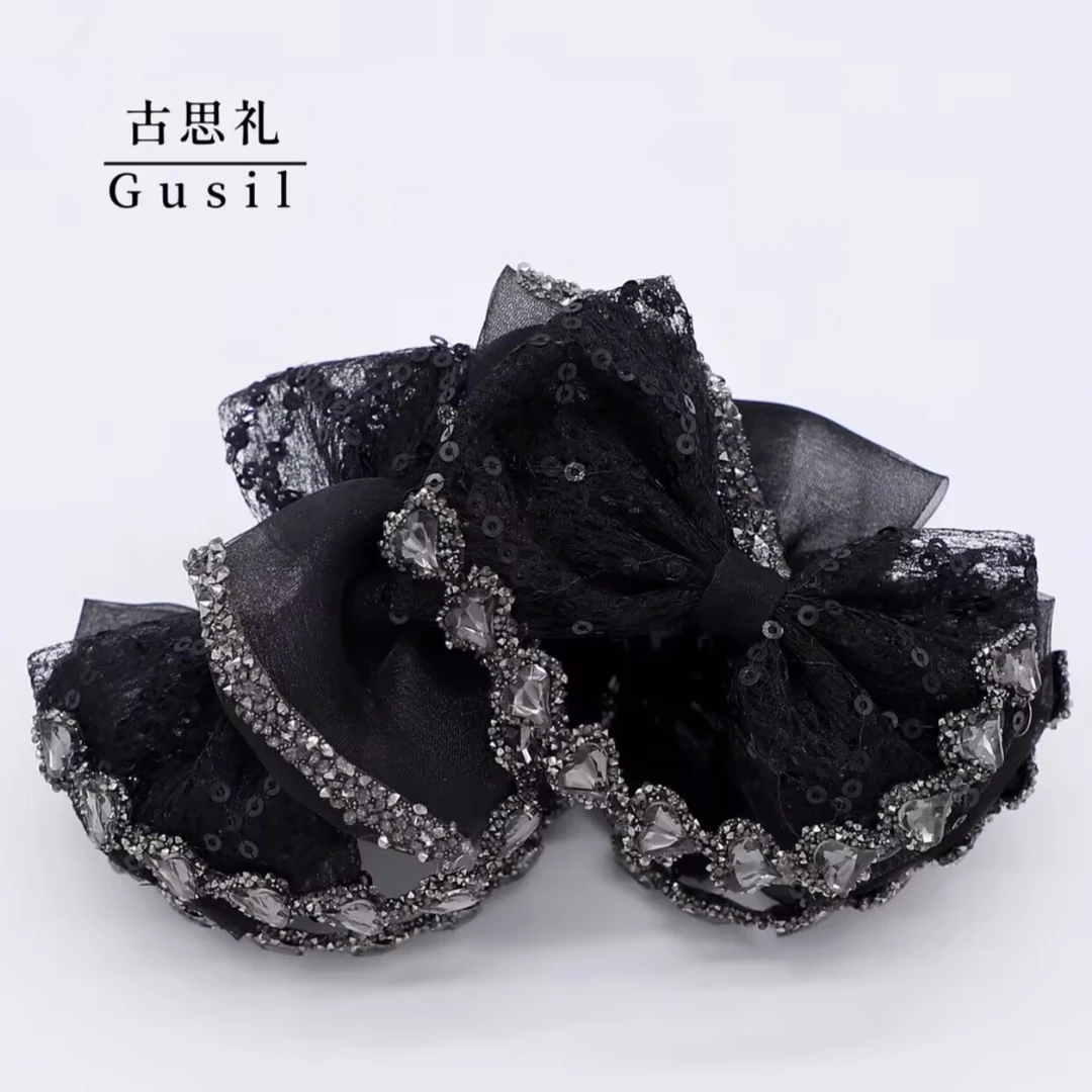 古思礼【浮生】新款高级感AB蝴蝶结11cm发夹头饰小香风黑色气质发卡