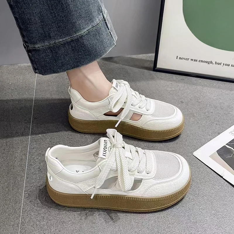 夏季轻便镂空厚底小白鞋增高百搭休闲板鞋