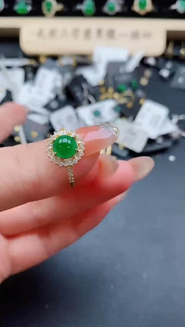 银S925镶嵌戒指翡翠1