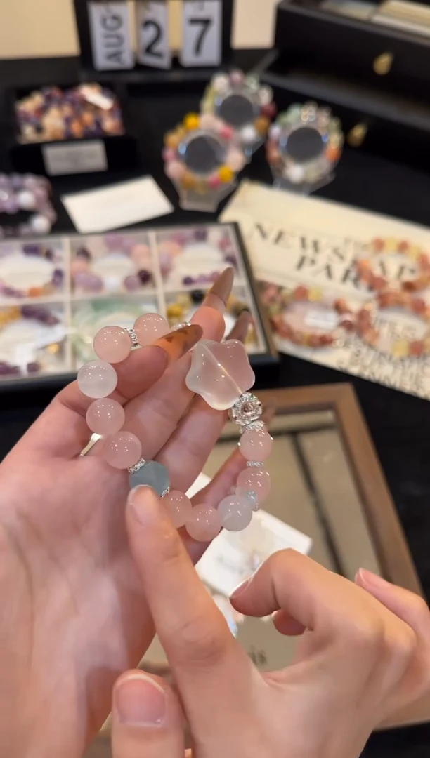 合金手链水晶粉水晶手链f1131