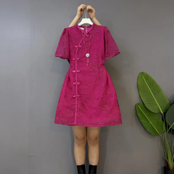 新款大码女装时尚洋气复古新中式高级感显瘦连衣裙