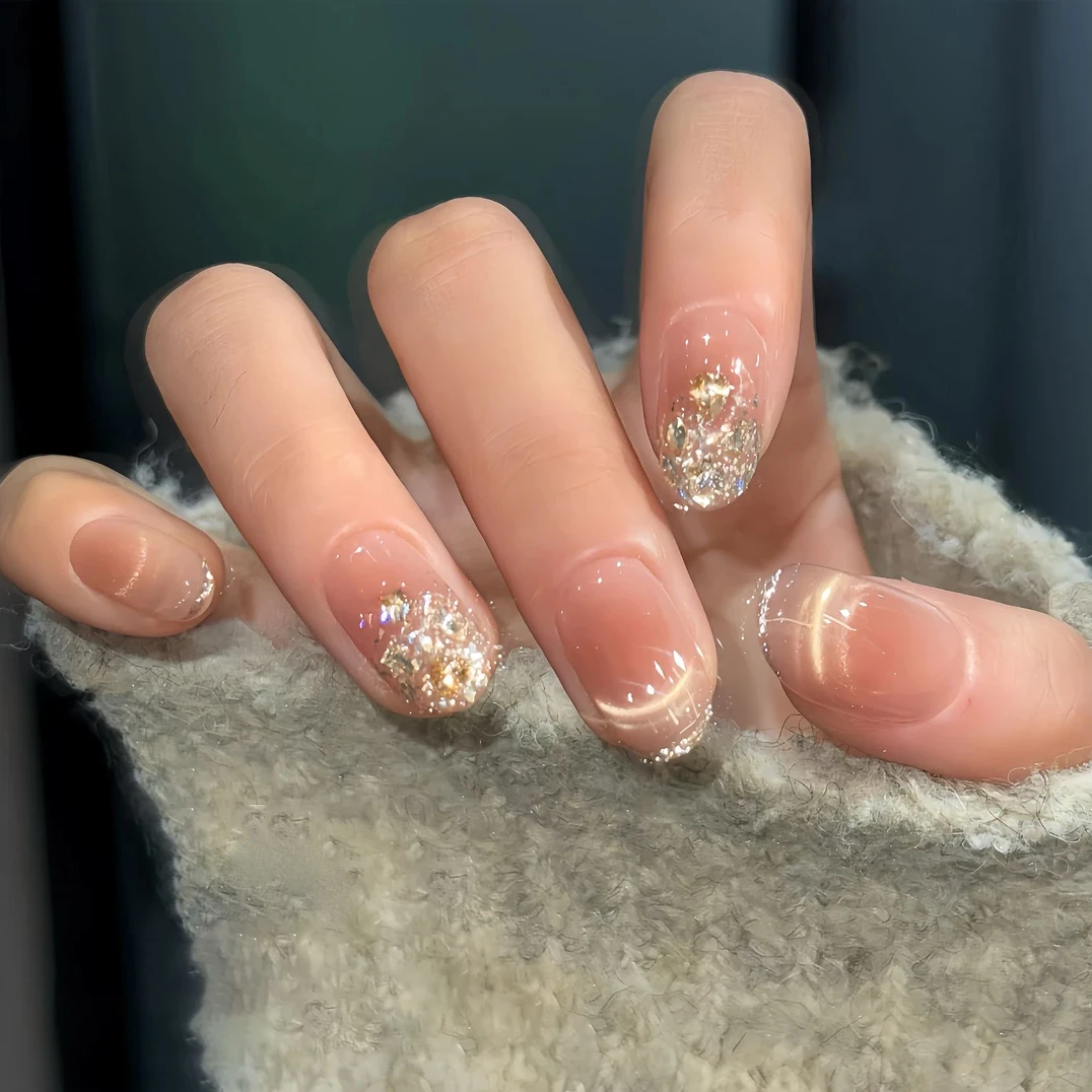 『塞纳黄昏』纯欲优雅温柔爆闪猫眼款短中美甲 纯手工显白穿戴甲