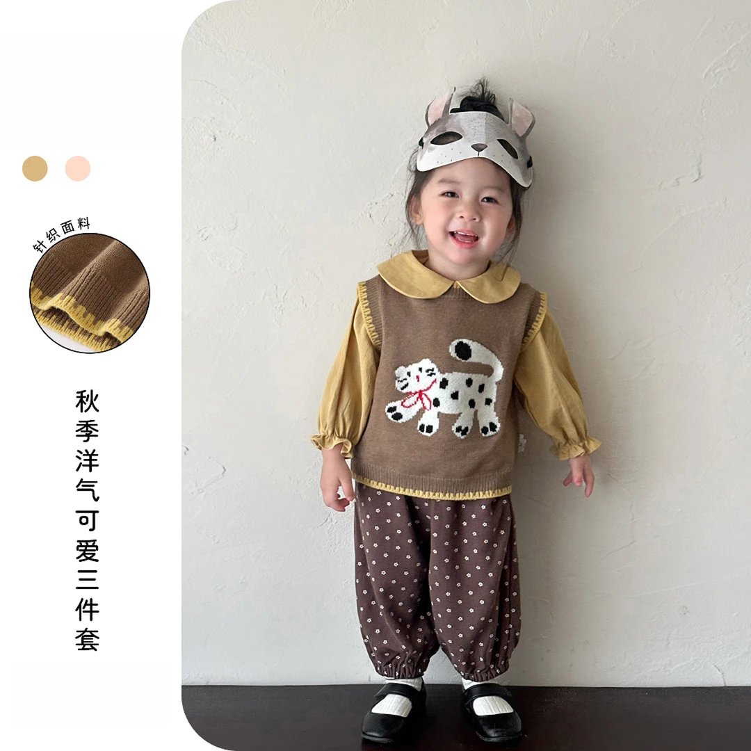 一岁女宝宝衣服超萌秋装婴儿外出服可爱马甲洋气衬衫裤子秋季套装