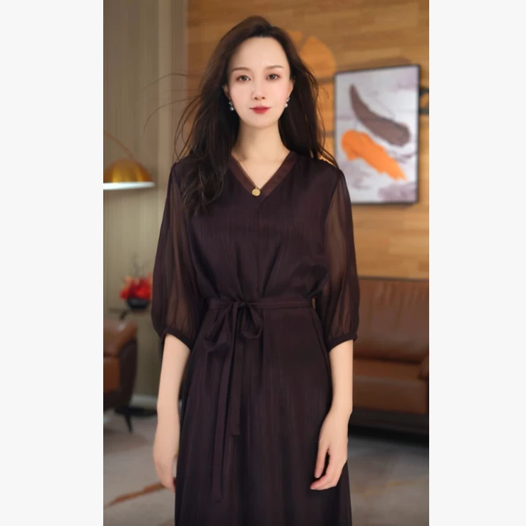 夏季新款桑蚕丝真丝气质轻奢女装连衣裙82501273