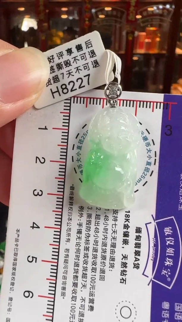颈饰18K金镶嵌翡翠H8227冰绿财神