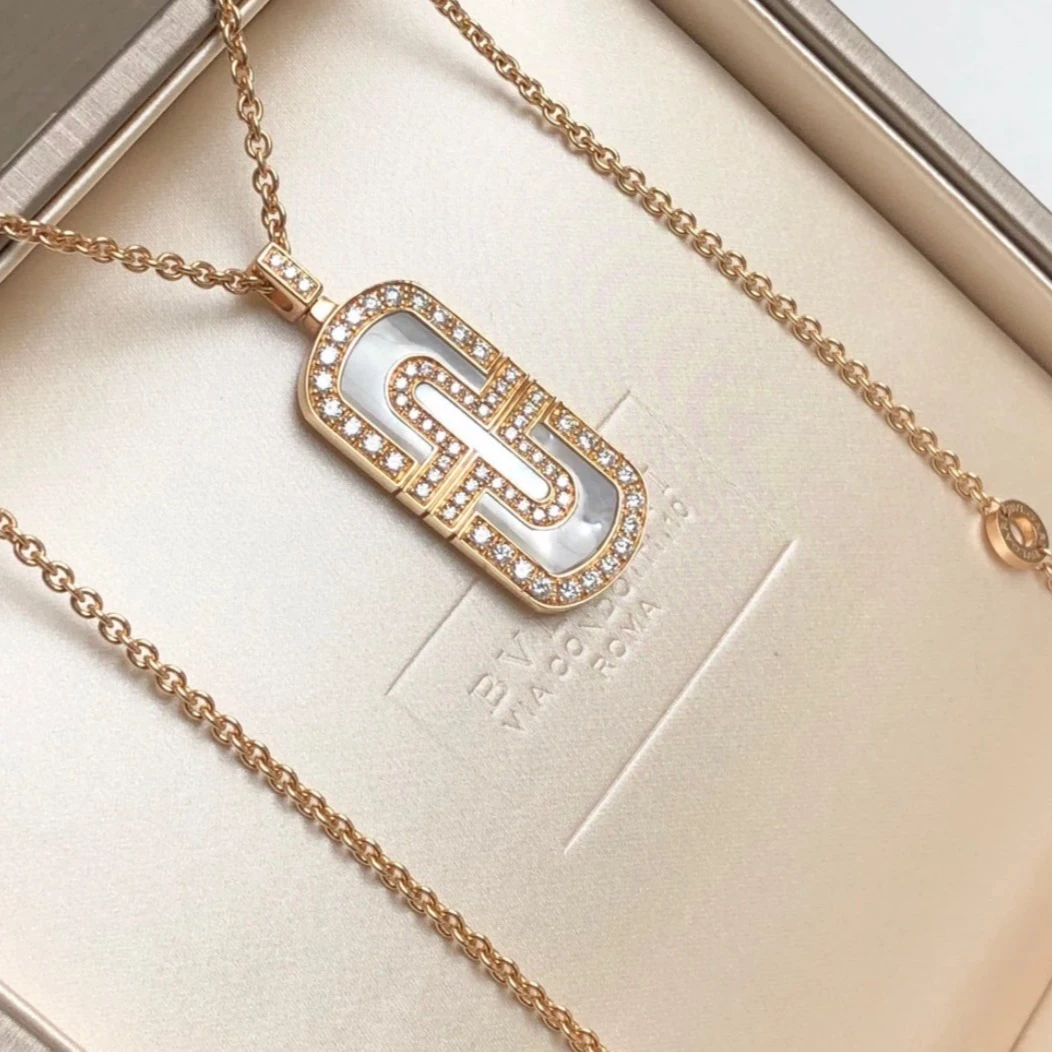99新 BVLGARI/宝格丽 小花6珊 回形针 白贝母项链 18K玫瑰金