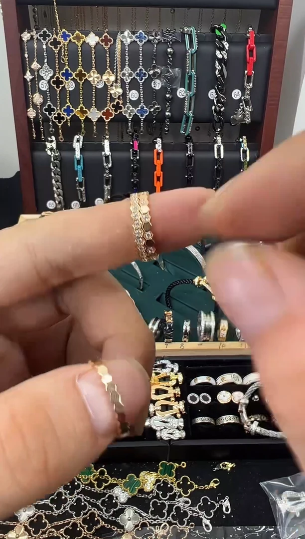 铜合金锆石2个戒指+耳钉套装 美码6