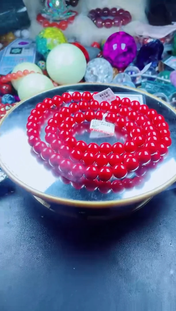 硅化珊瑚（珊瑚玉）未镶嵌颈饰红珊项链套装卡12