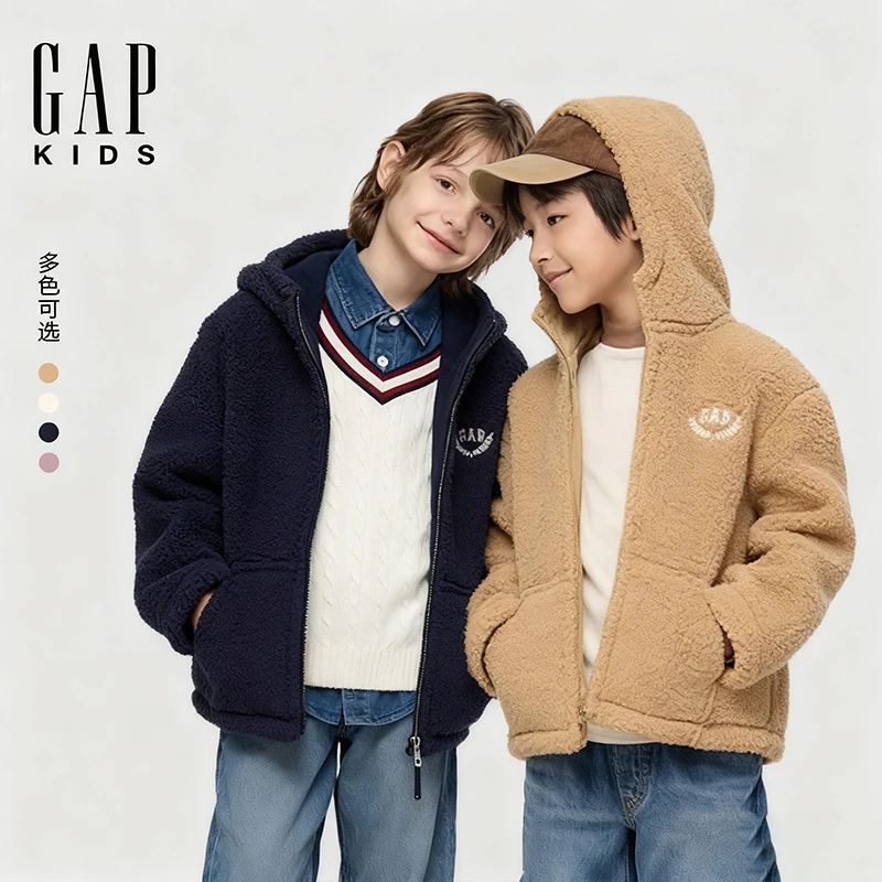 【大小童同款】Gap可爱儿童装2025秋季新款logo仿羊羔绒卫衣804630