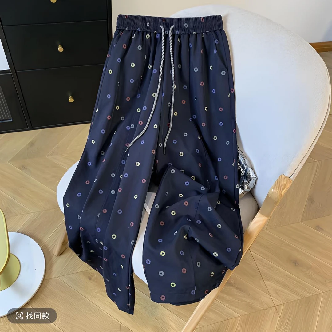 九分波点气球裤2025夏季新款冰丝波点垂感韩版九分休闲防蚊女裤子