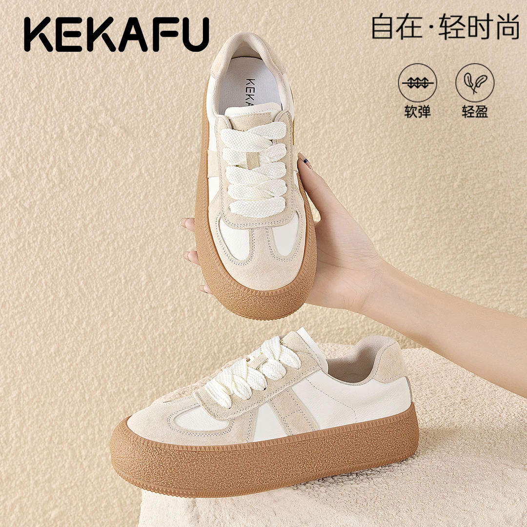 珂卡芙配阔腿裤的学生百搭原创板鞋2025秋季新款真皮运动德训鞋女