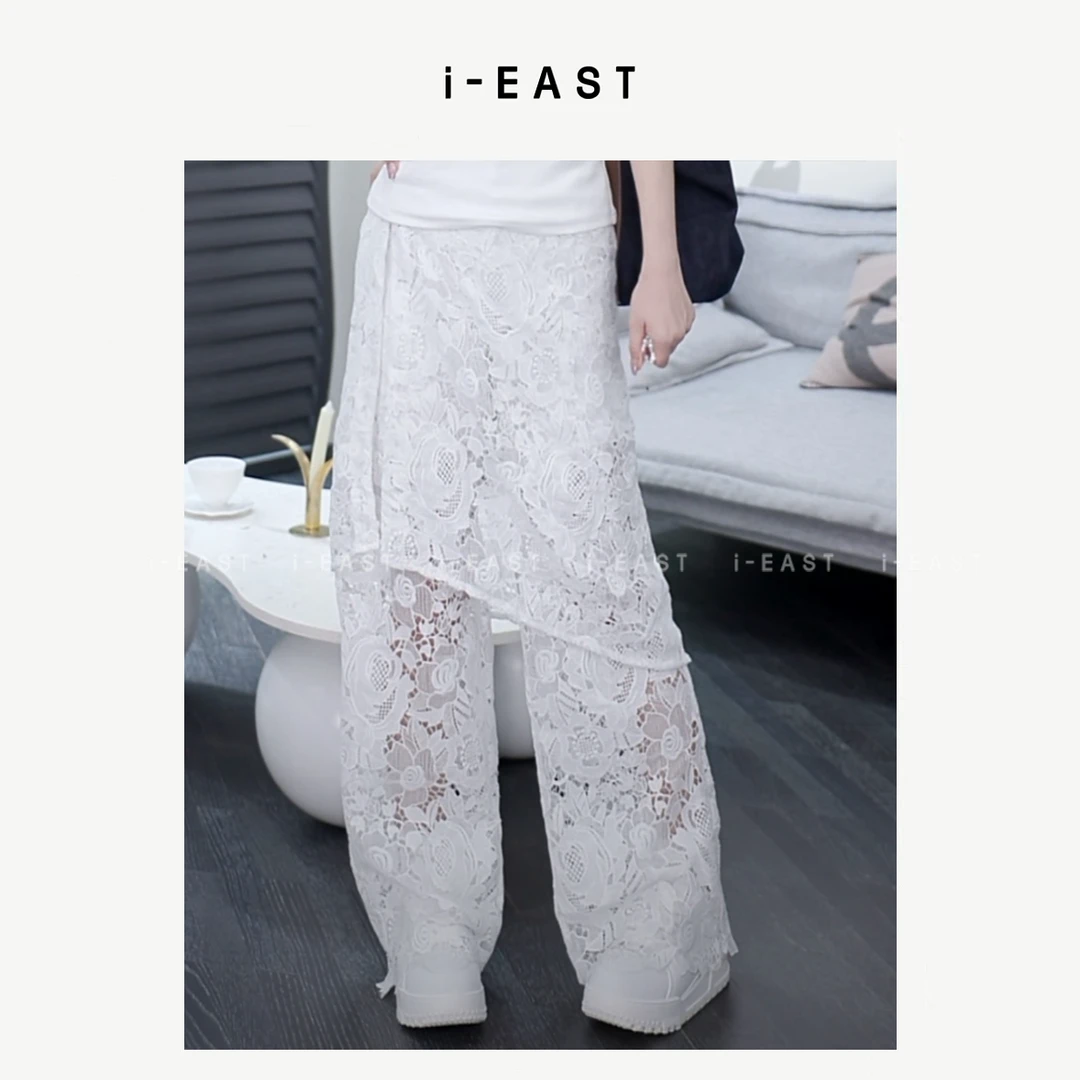 i-EAST 和风细雨~时尚镂空花朵真两件裤子-5C K13306