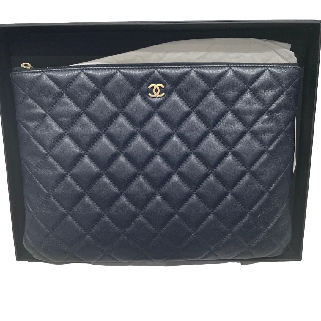 99新 Chanel/香奈儿 黑金菱格纹手拿包公文包文件包手包20开有卡