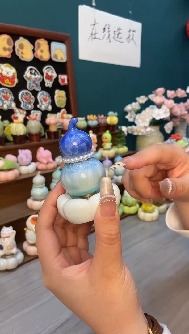 摆件陶冰蓝色葫芦景德镇陶瓷摆件1个装