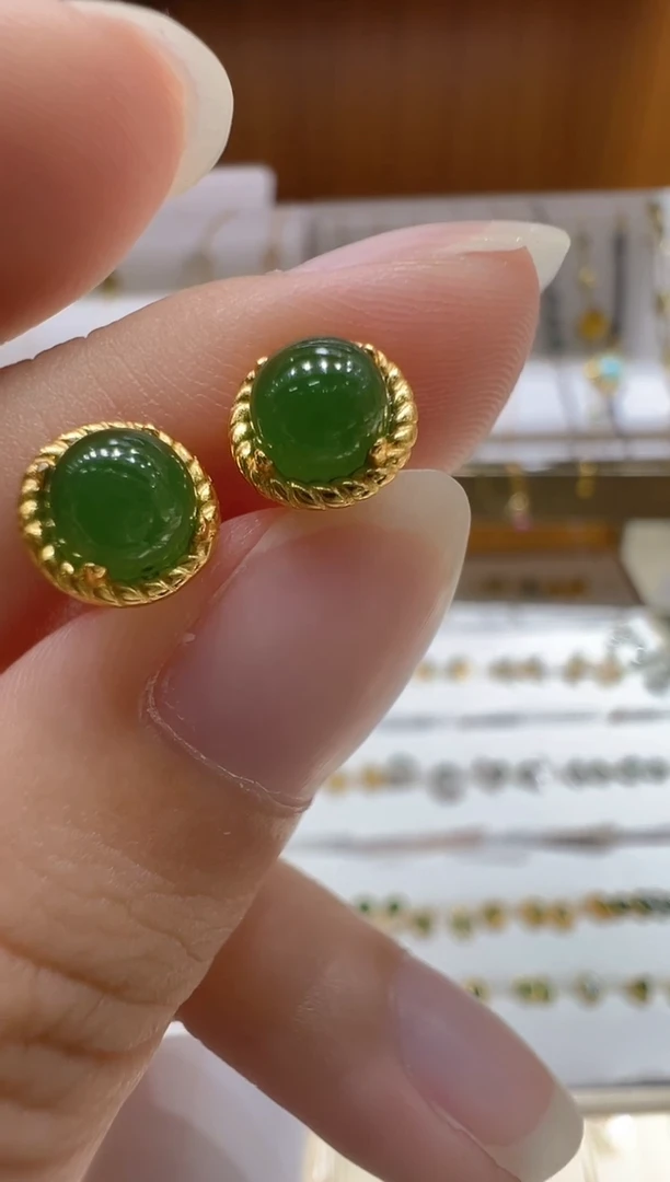 和田玉银S925镶嵌耳饰@@C7564BY