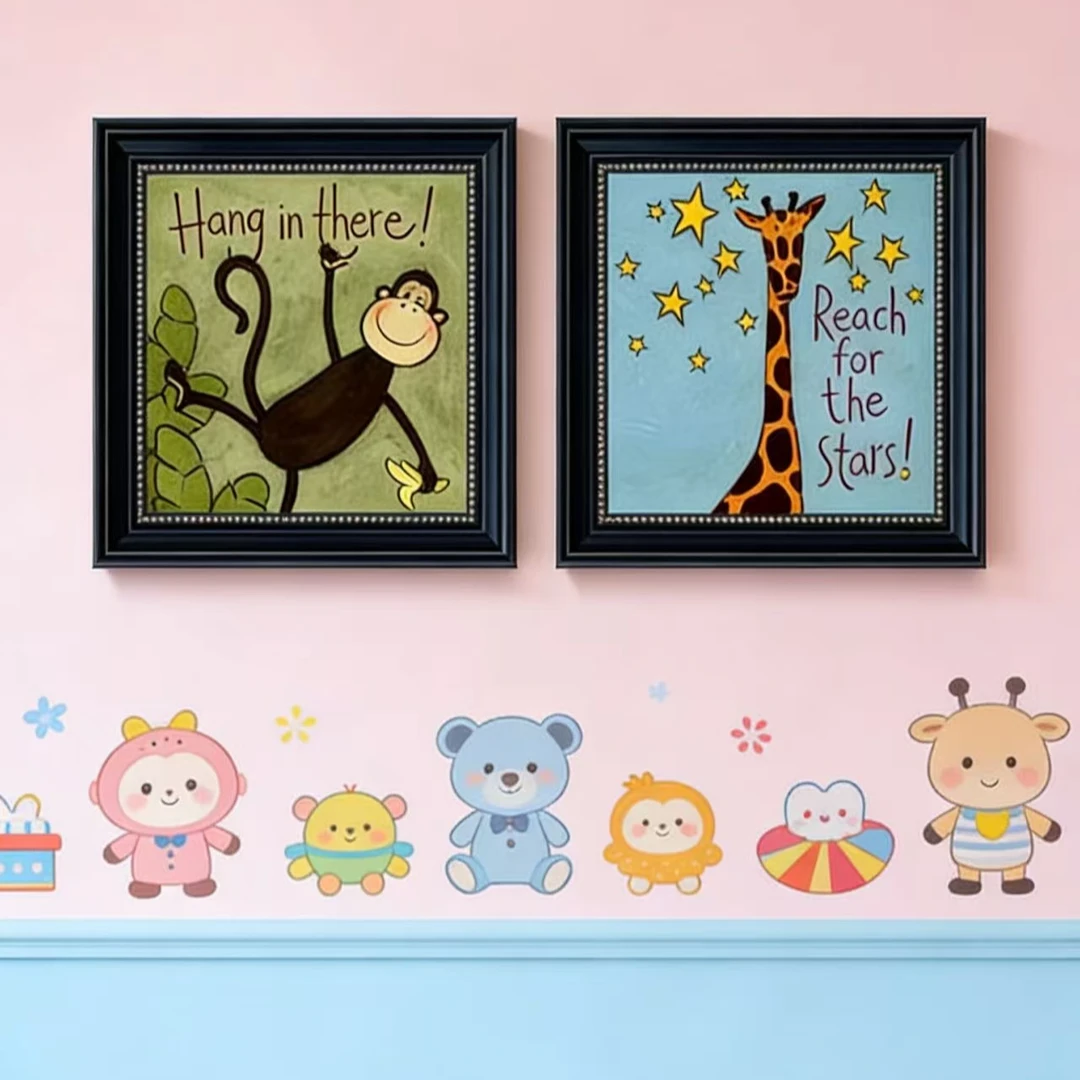 网红美式儿童房卧室装饰画小女孩男孩床头卡通画装饰画4040