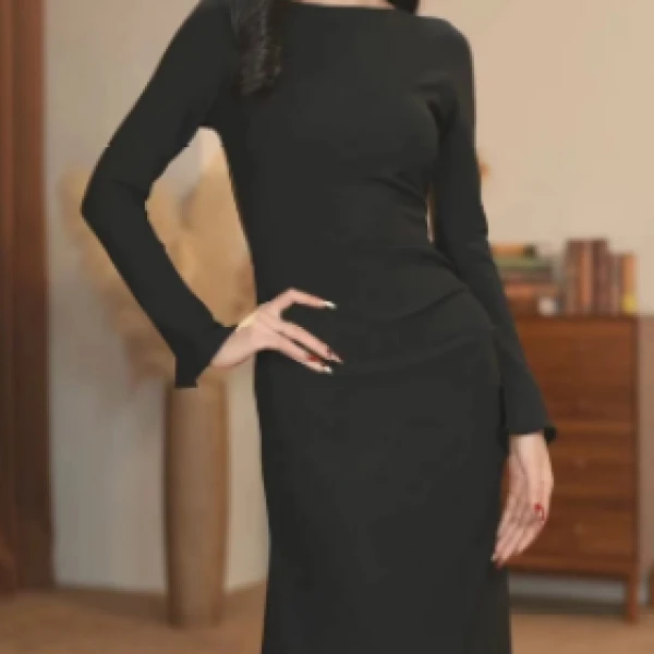 【爱妃】法式高级轻奢设计师气质显瘦小众时尚女装连衣裙-SD249