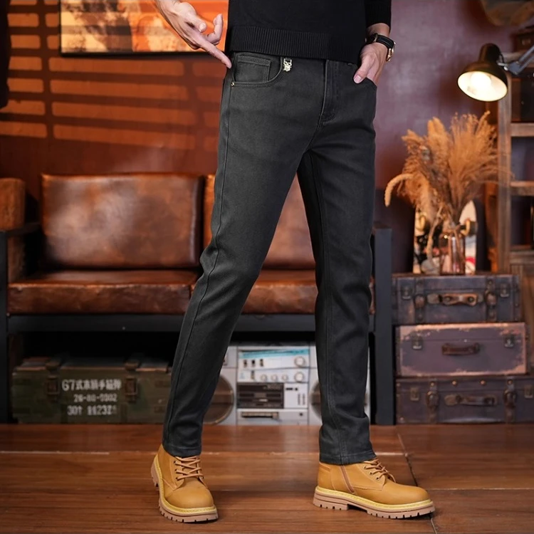 秋冬新款高端潮牌男士牛仔裤修身小脚裤弹力显瘦裤子男休闲裤