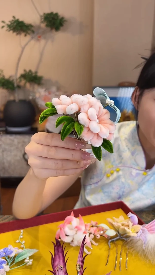 刺绣 非遗绒花（发饰）