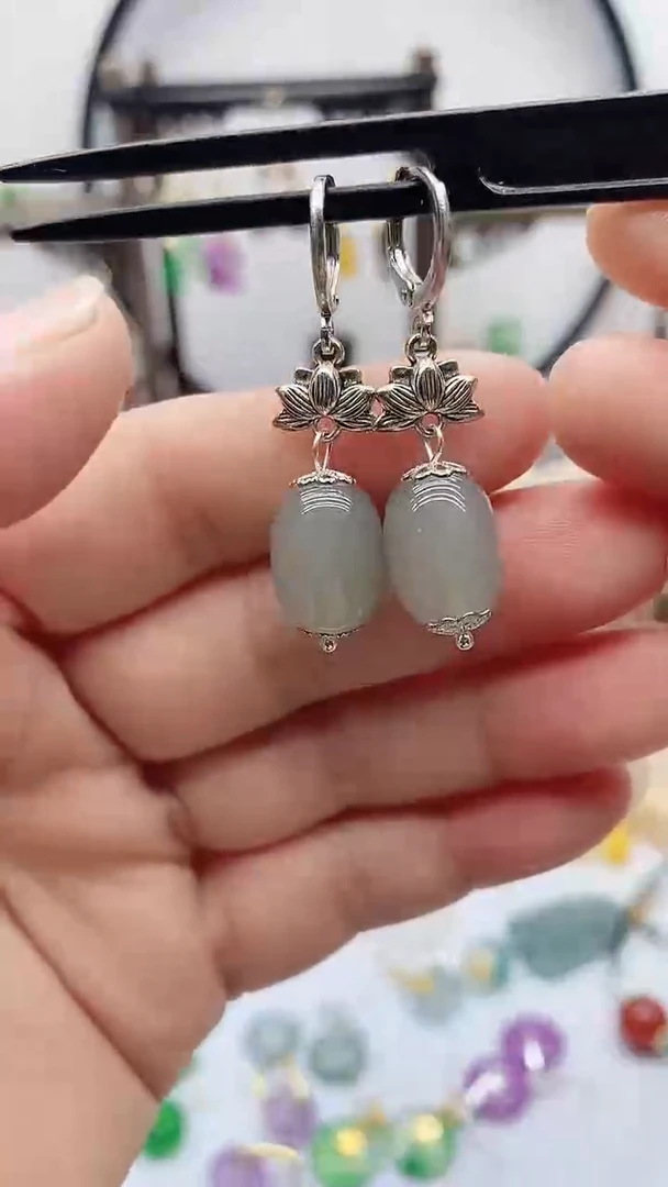 银S925镶嵌和田玉耳饰104